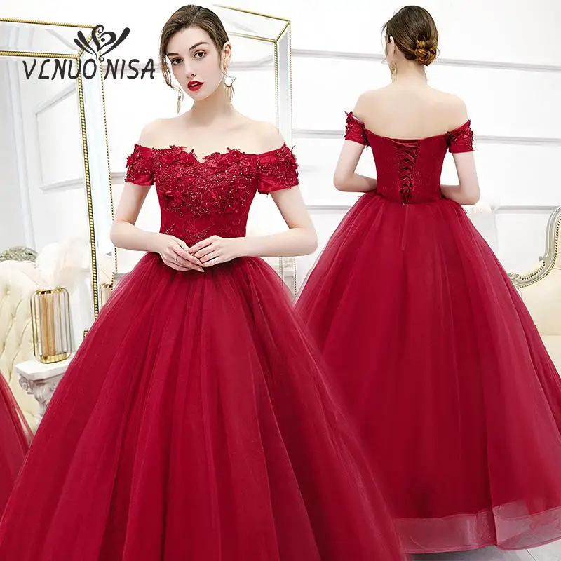 Винно красное бальное платье с вырезом лодочкой 15 лет|Платья на пятнадцатилетие|