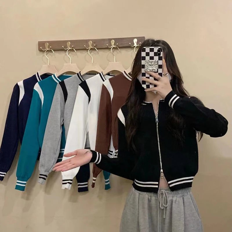 

Женский трикотажный кардиган на молнии, с длинным рукавом и круглым вырезом