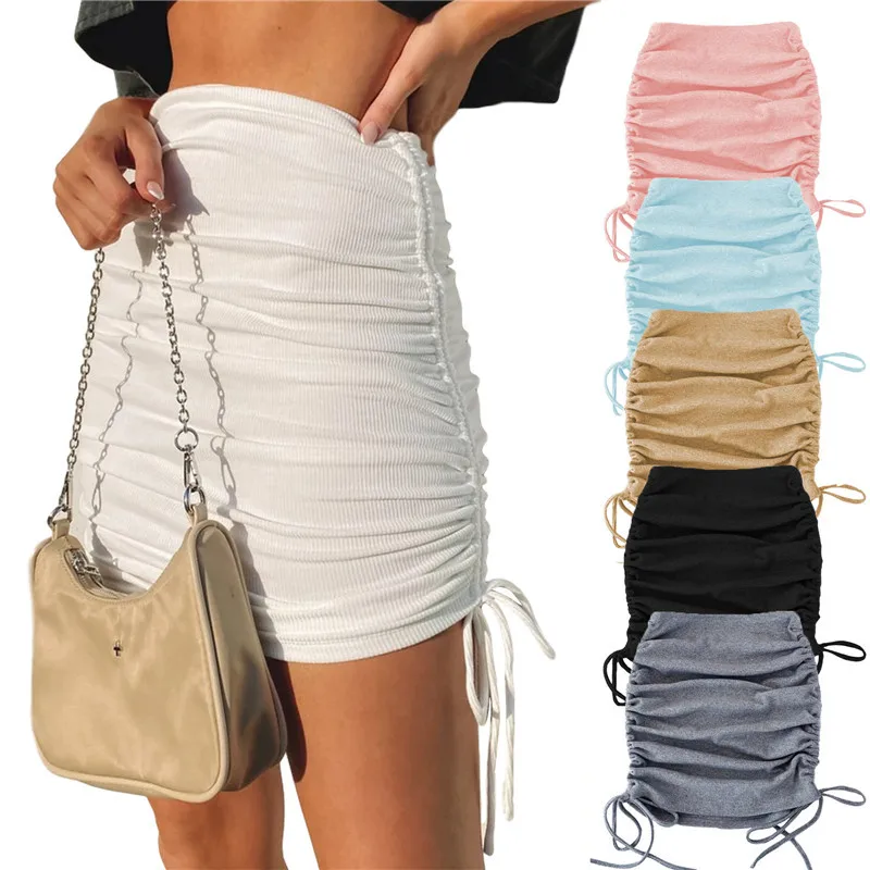 

Женская модная пикантная юбка на завязках, Стильная однотонная повседневная юбка с рюшами для дам, Женская Клубная одежда, весна-осень 2021