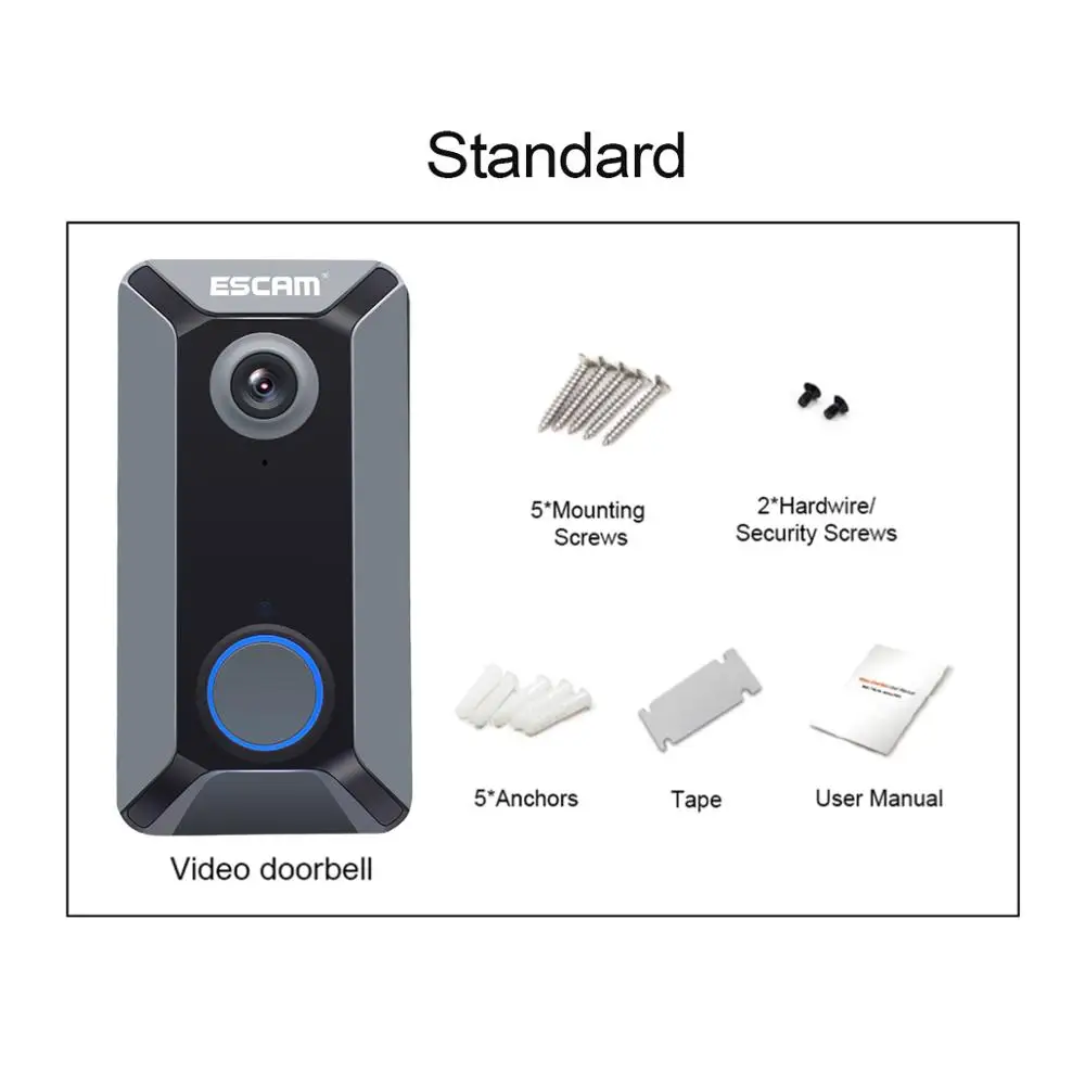 Standard ESCAM V6 720P беспроводной дверной звонок видео камера бесплатное Облачное хранилище водонепроницаемый Домашняя безопасность - Цвет: Standard