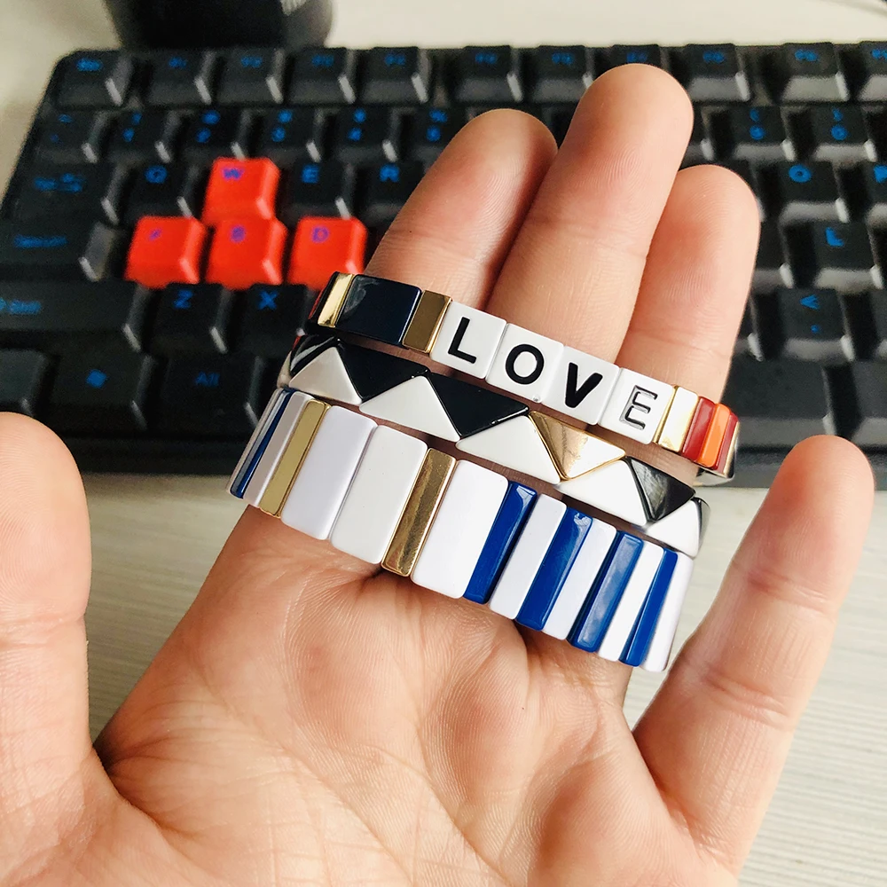 Эмалированные эластичные браслеты для женщин штабелируемые повседневные