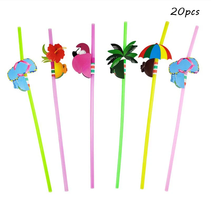 20pcs Mixed 20 штук одноразовые Фламинго ананас Пластик соломинки красочный коктейль питьевой соломы Гавайи Летний пляж Луау вечерние поставки - Цвет: 20pcs Mixed