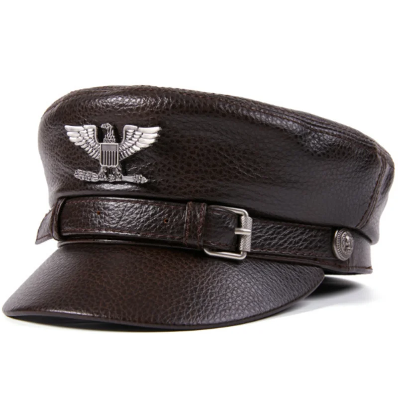 Кепка из натуральной воловьей кожи для мужчин и женщин немецкая военная шапка