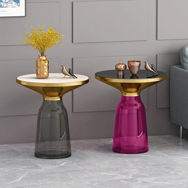 

Nordic Luxury Coffee Table Modern Minimalist Creative Designer Round Metal Small Coffee Table Rock Board Corner Bedside Table