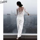 Женский комбинезон с кружевной аппликацией, Элегантное свадебное платье с V-образным вырезом и брюки, 2021