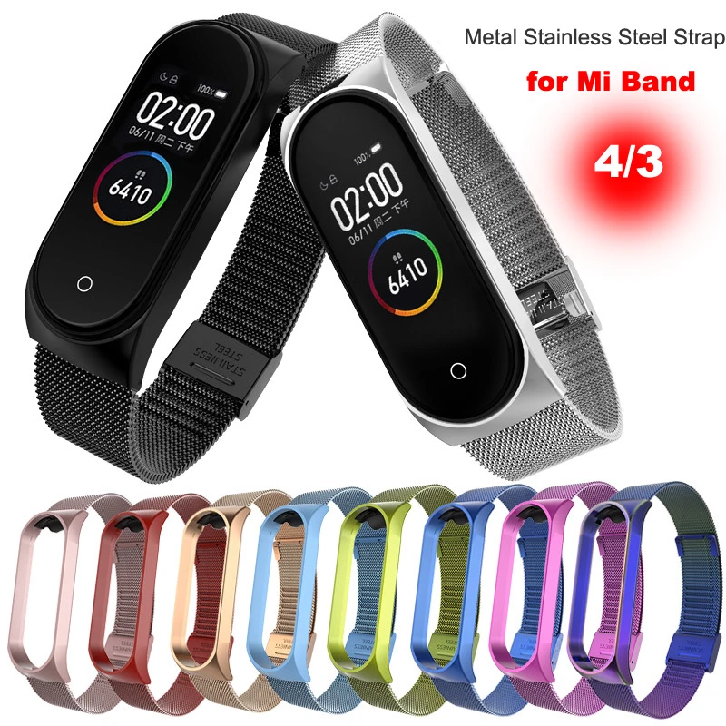Ремешок на запястье для mi Band 3 4 металлический браслет из нержавеющей стали