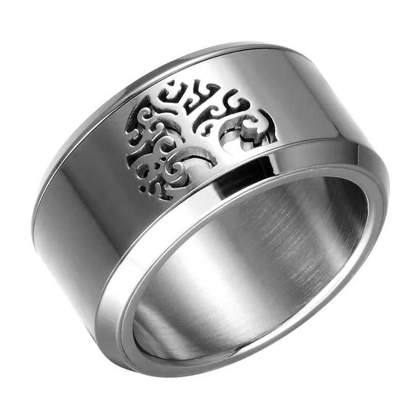 Новая мода из нержавеющей стали Кристиан пустое Дерево жизни кольцо вращающийся