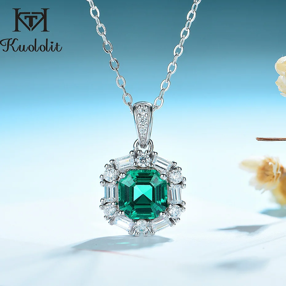 Женский кулон с изумрудами Kuololit массивное ожерелье из стерлингового серебра 925