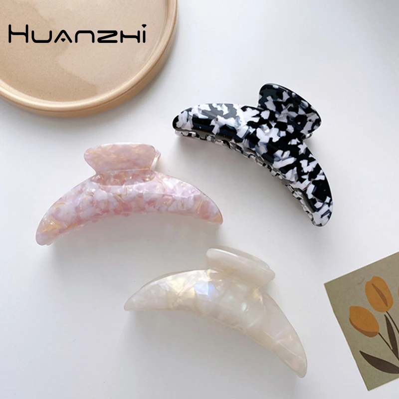 

HUANZHI 2021 New Accetate Acrylic Hairpins Curved Hair Clips for Women Girl Hair Accessories Hair Style Make