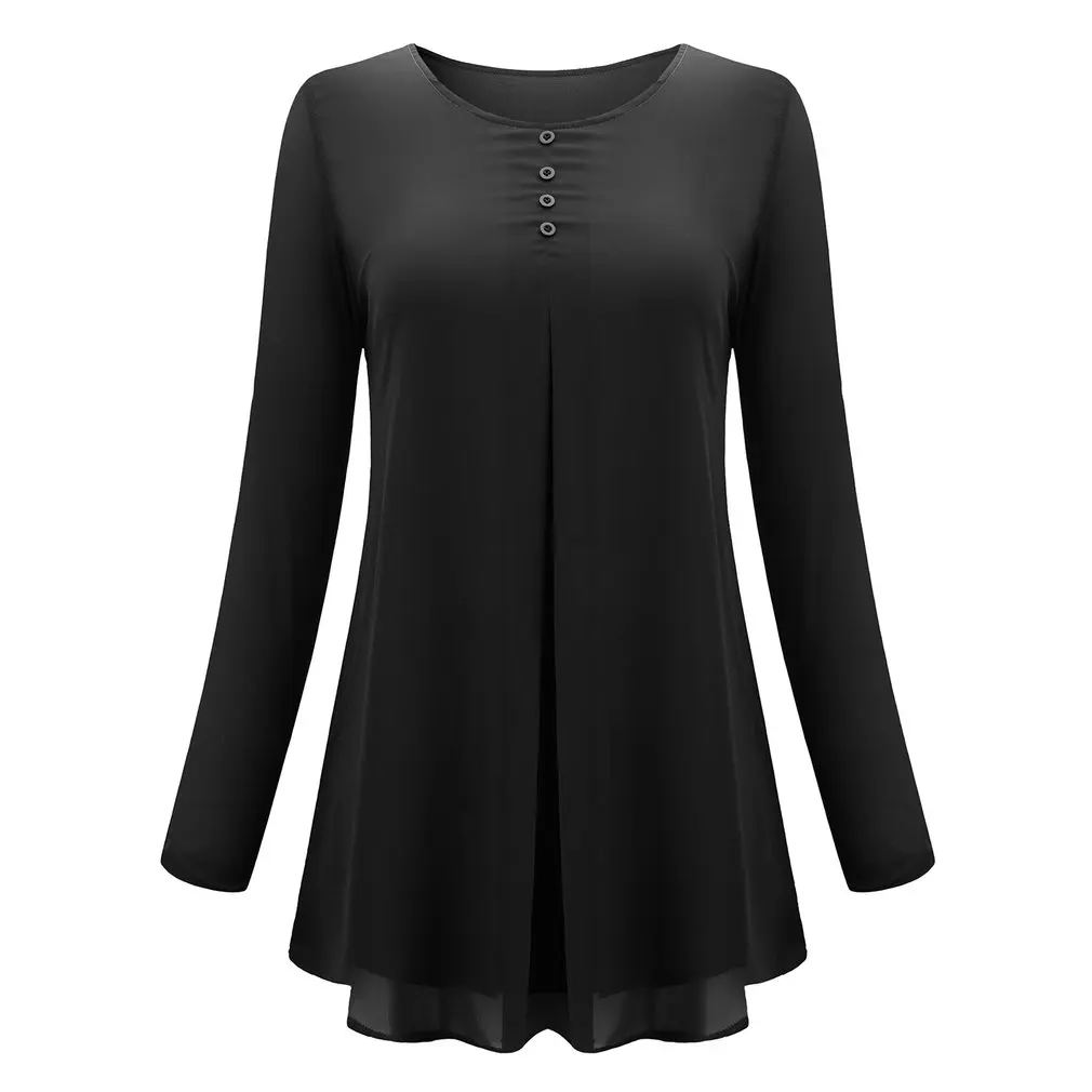 Модная женская Повседневная плиссированная шифоновая футболка с круглым