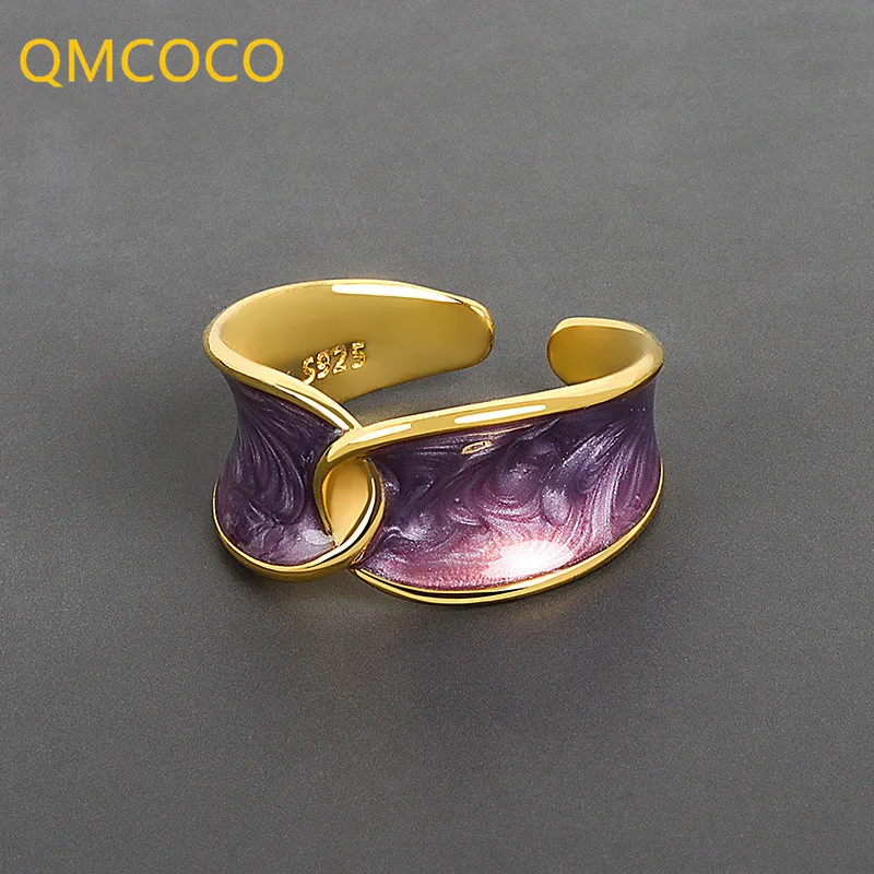 QMCOCO Design Vintage Trendy 925 Silver Irregular Drop Glaze Rings For Women Elegant Birthday Party Jewelry Gifts