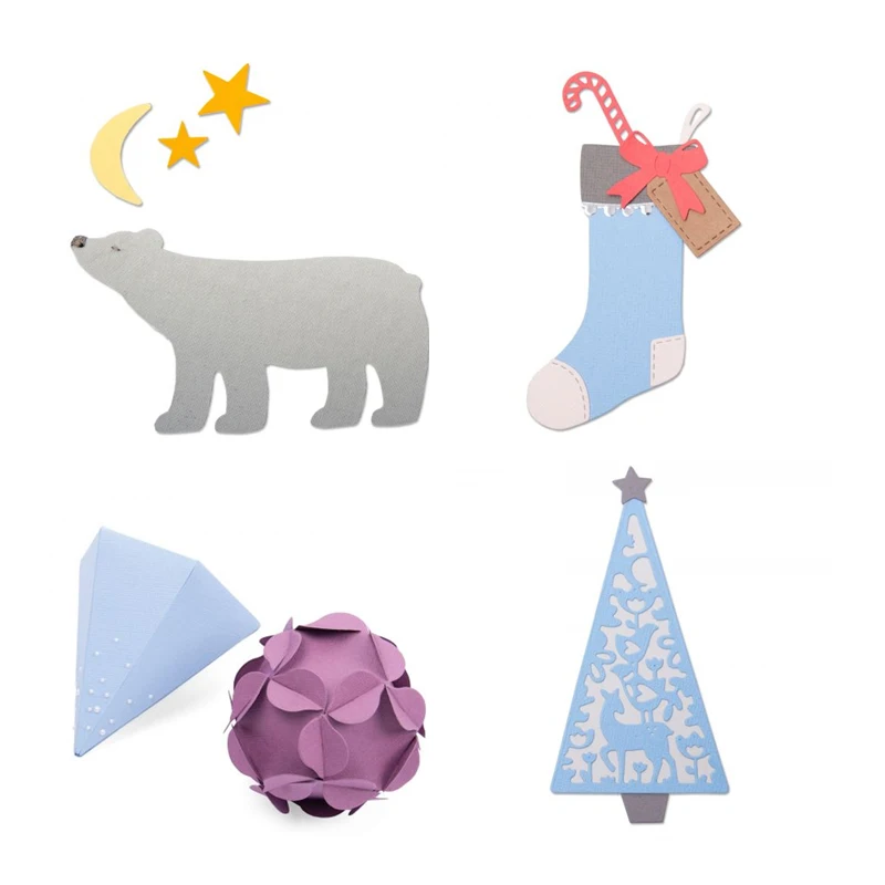 

NEW Christmas Card Making Supplies Polar Bear Sock Ornament Tree Stencils for DIY Scrapbooking 3D Embossing Folders Cut Die