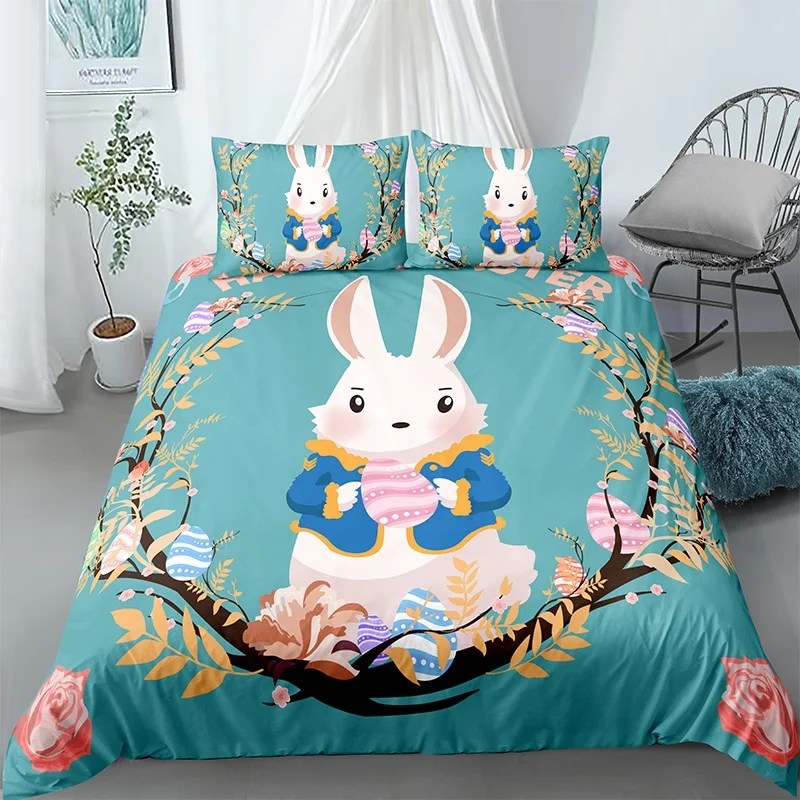 

Cartoon 3D Rabbit Printed Bedding Set 2/3pcs Easter Duvet Quilt Cover Pillowcase for Home Bedroom Boho Decor Queen King Size