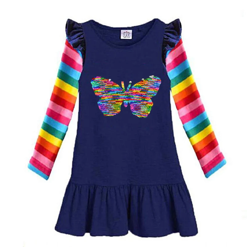 VIKITA New Kids Dresses for Girls Children Sequins Dress Long Sleeve Autumn and Winter Toddlers Cotton Vestidos | Детская одежда и