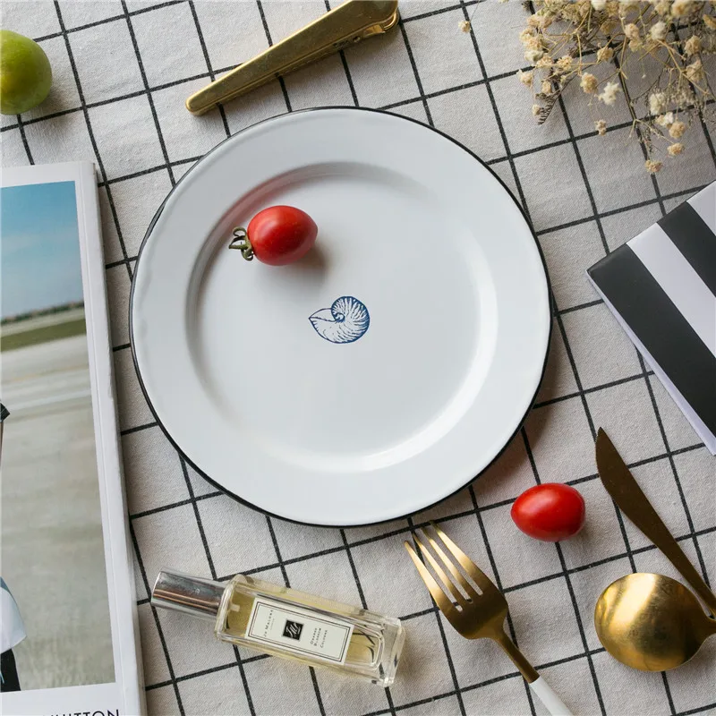 Enamel Nordic Retro Thickened Fruit Plate Baked Rice Turnip Dinner Breakfast Tableware Flat | Дом и сад
