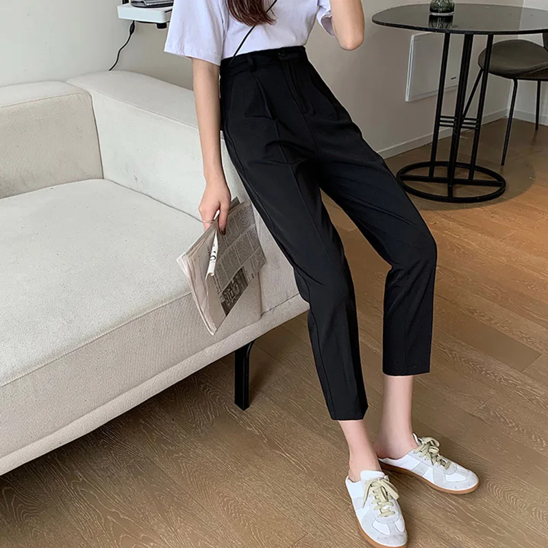 

Spring 2020 new OL style was thin and versatile women's formal pocket high waist nine points pants elegant office ladies pants