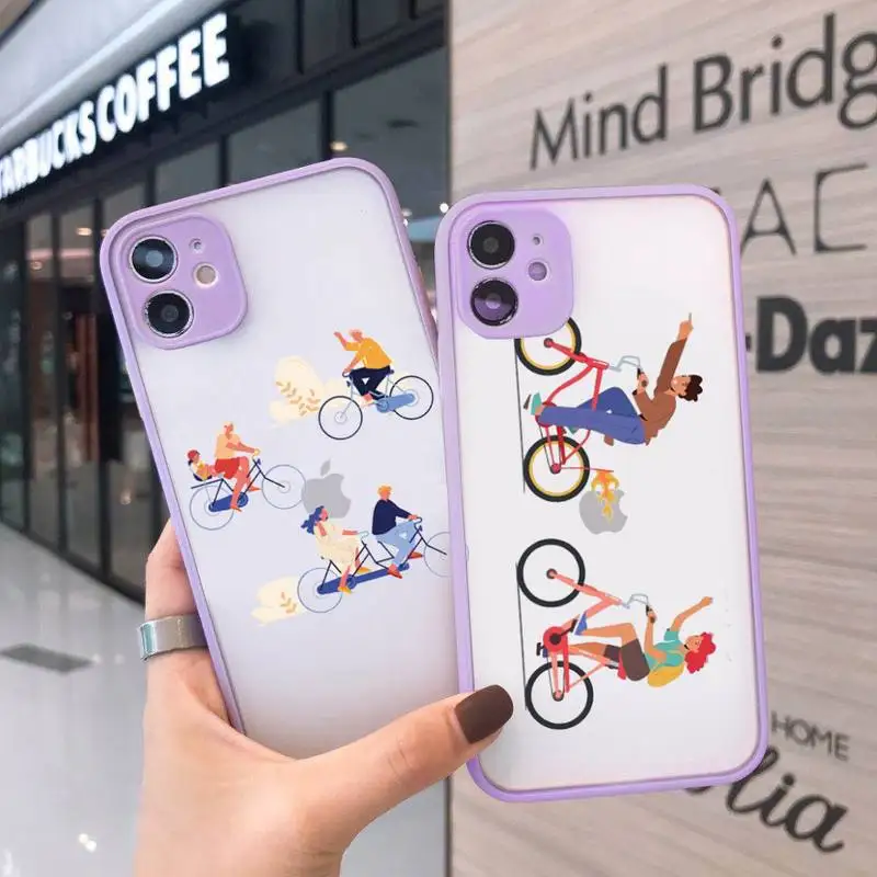

Bicycle Bike Sport Phone Case For iPhone 12 11 Mini Pro XR XS Max 7 8 Plus X Matte transparent Purple Back Cover