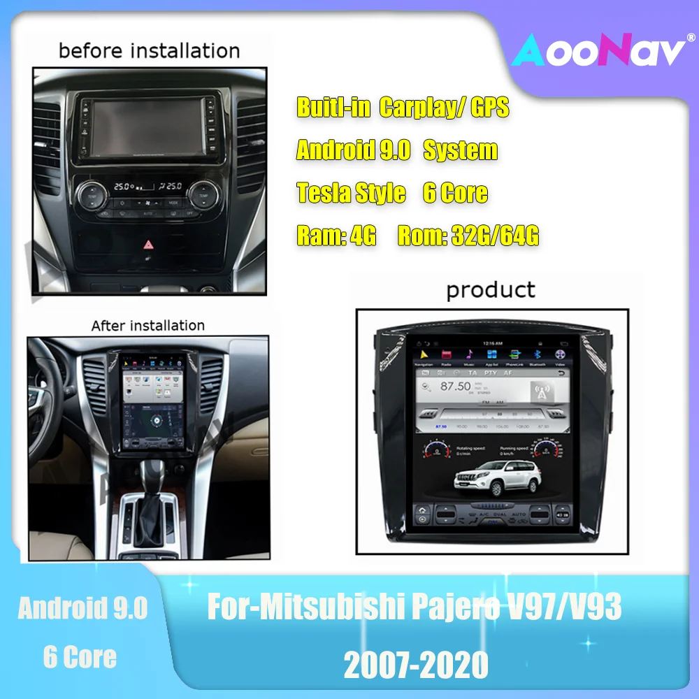 

Автомагнитола 12,1 дюймов с вертикальным экраном для Mitsubishi Pajero Sport V97 V93 Rockford GPS PX6 Tesla Carplay Android 9,0, автомобильный мультимедийный плеер