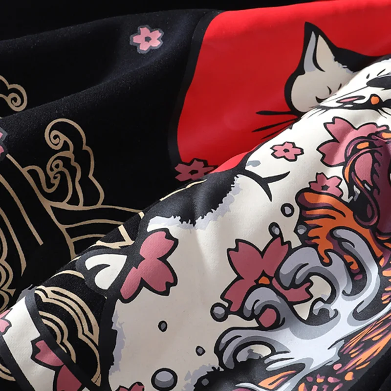 Толстовка мужская в стиле хип-хоп худи с японским укиё-э-котом уличная одежда