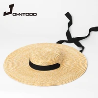 new summer sunscreen beach hat elegant and natural 15cm big straw hat wide brim kentucky derby ladies hat ribbon girl cap bow