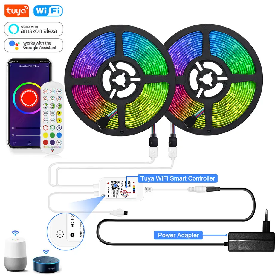 

5050 SMD WiFi Tuya Smart Strip Light 12V Flexible Tape RGB Backlight Waterproof Bedroom Party Decor Work with Alexa Google Home
