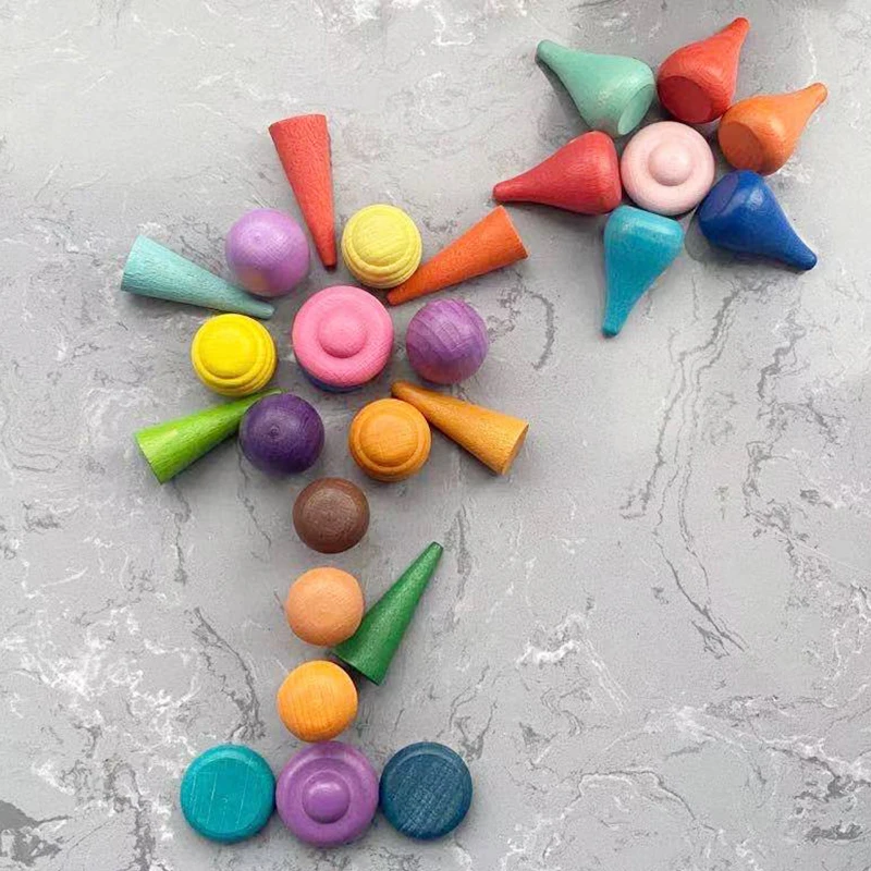 27pcs Creative Wooden Rainbow Blocks Mushrooms Honeycomb Droplets Tree Cones for Children Kids Natural Toys Gifts | Игрушки и хобби