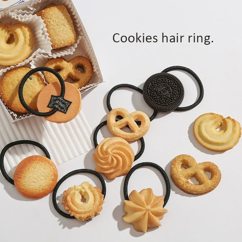 

Cute Funny Hair Accessories Elastic Rubber Band Cookies Hair Ring Simulated Food Scrunchie Creative Biscuit Hair Rope