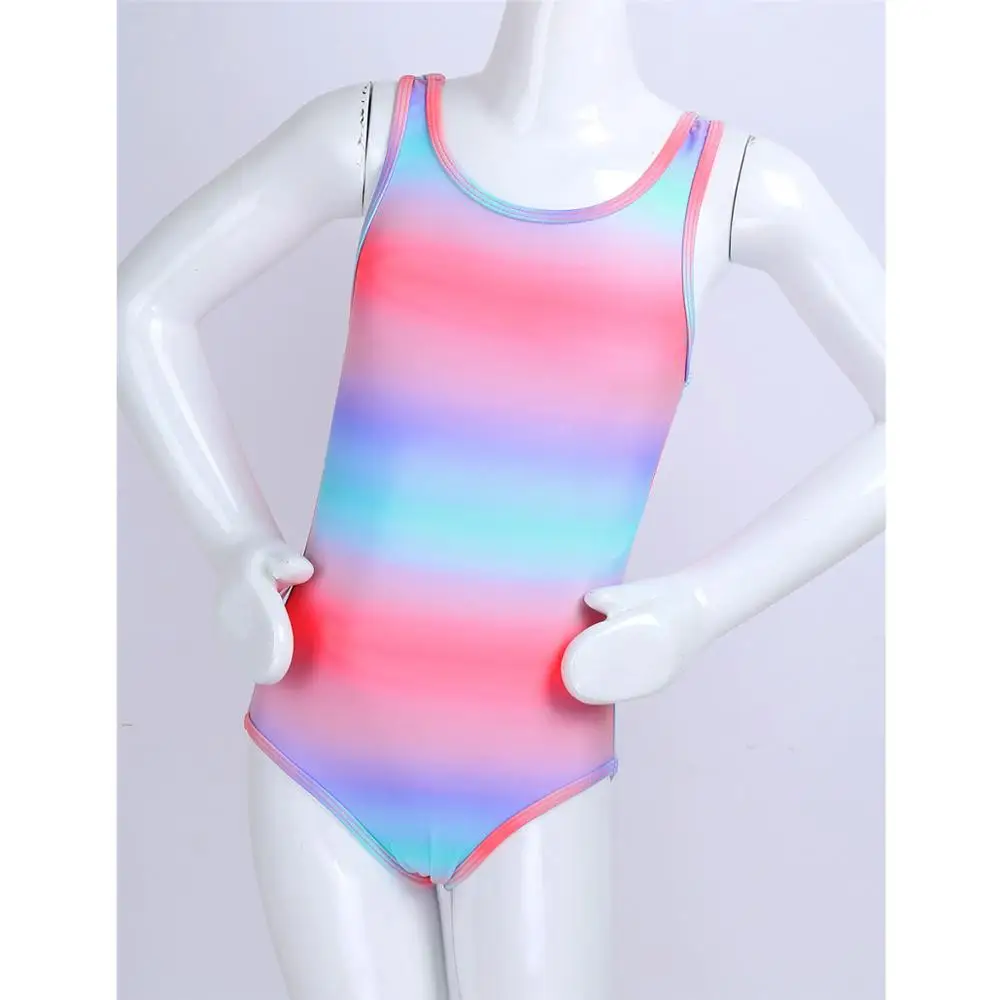 Цельный купальник для девочек пляжный разноцветный детский без рукавов с