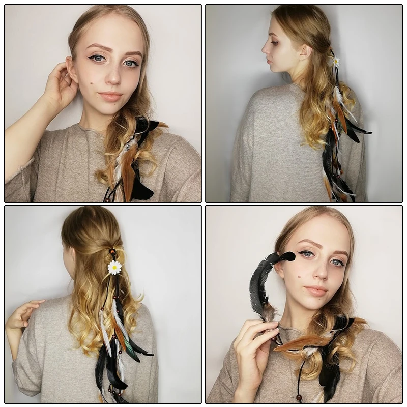 Haimeikang Bohemian Elastic Hair Bands Girl Feather Headband Headpiece Weaving Accessories Rope Gum Rubber Band |