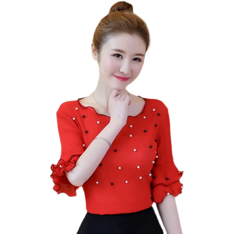 

COIGARSAM French Style Short Sleeve blouse women New Summer Chiffon blusas womens tops and blouses Yellow Red Apricot White 8967