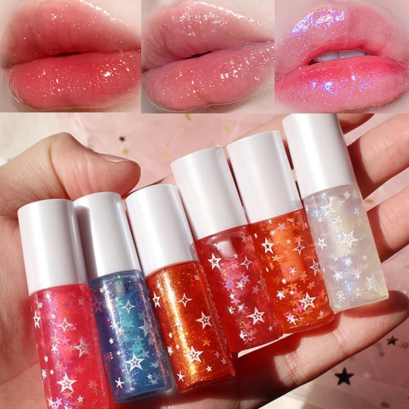 

Glitter Jelly Lip Gloss Shimmer Mirror Liquid Lipstick Non Stick Lip Tint Waterproof Female Makeup Long Lasting Cosmetic 6 Color