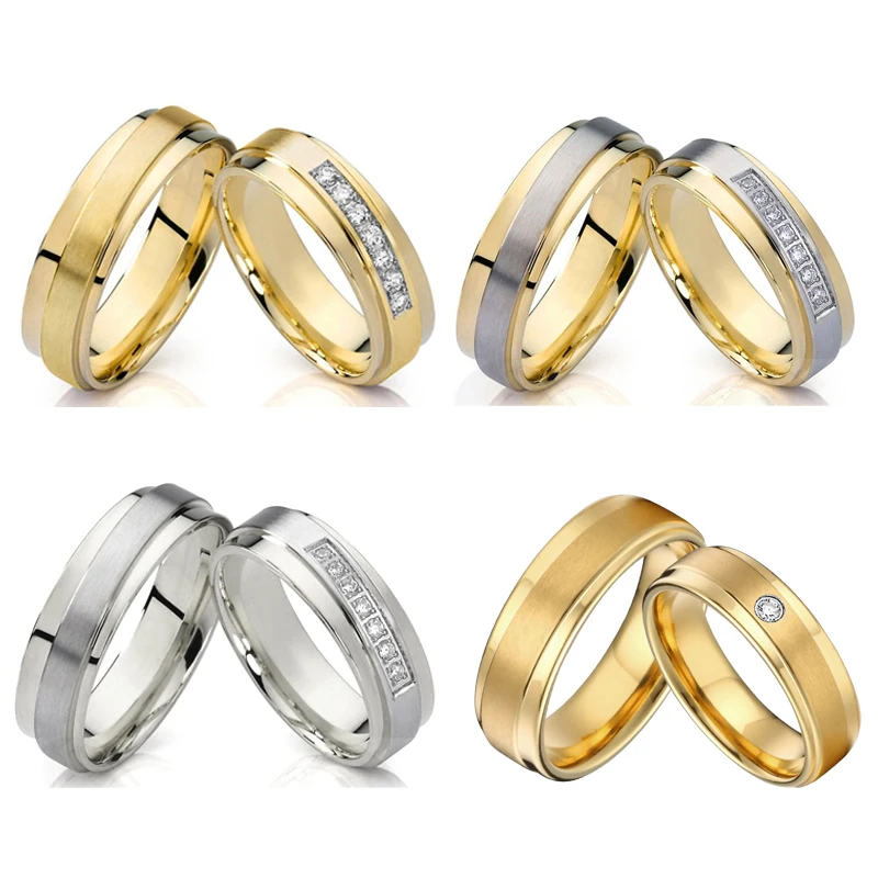 

Ladies Love Alliance Promise Wedding Rings set for men and women Gold Color stainless steel his and hers marriage couple ring