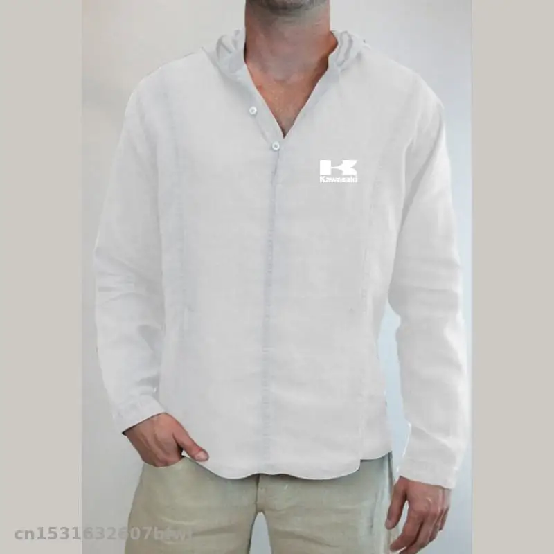 

New Men Long Sleeve T-shirt Hoodie Stylish Slim Buttons T-shirt Casual Solid for kawasaki Male Clothing