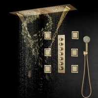 brushed gold 900%c3%97300mm shower panel thermostatic 6 functions shower system set bathroom faucets bath rain led music showerheads