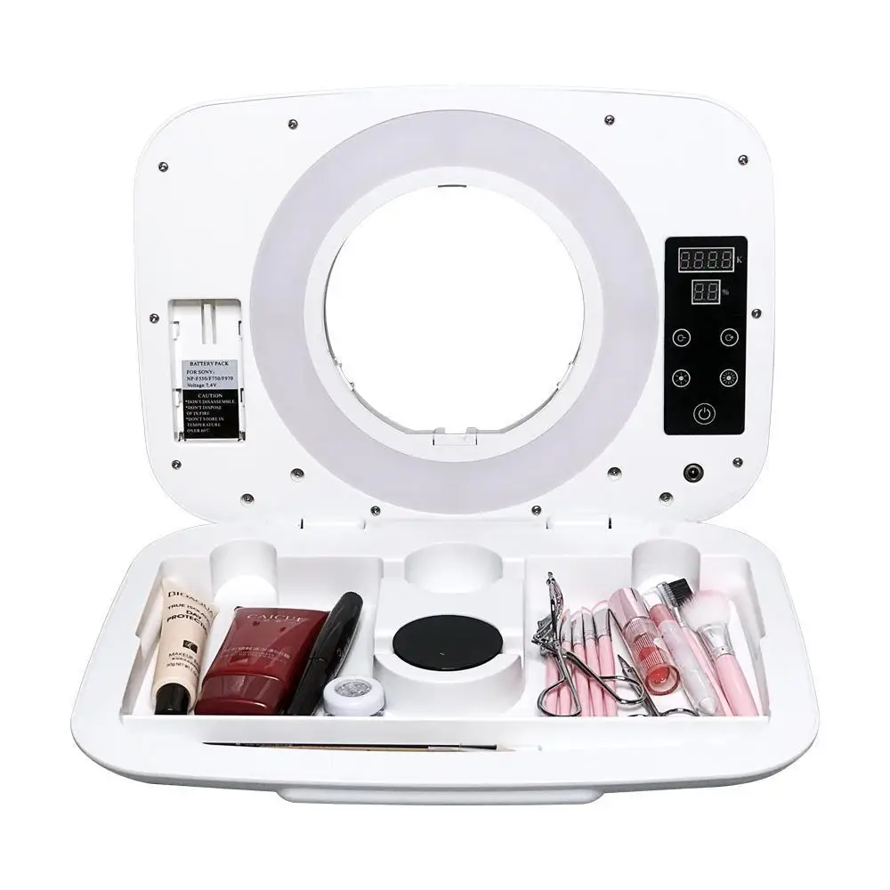 

Yidoblo AS-20 cosmetic case ring lamp + handbag Dimmable 2800-9900K Warm & Cold ring light touch screen make up travel box