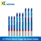 Концевая фреза с одной канавкой, нано-синее покрытие, фреза с хвостовиком 3,175 мм, твердосплавная фреза для сверления металла, спиральное концевое фрезерование