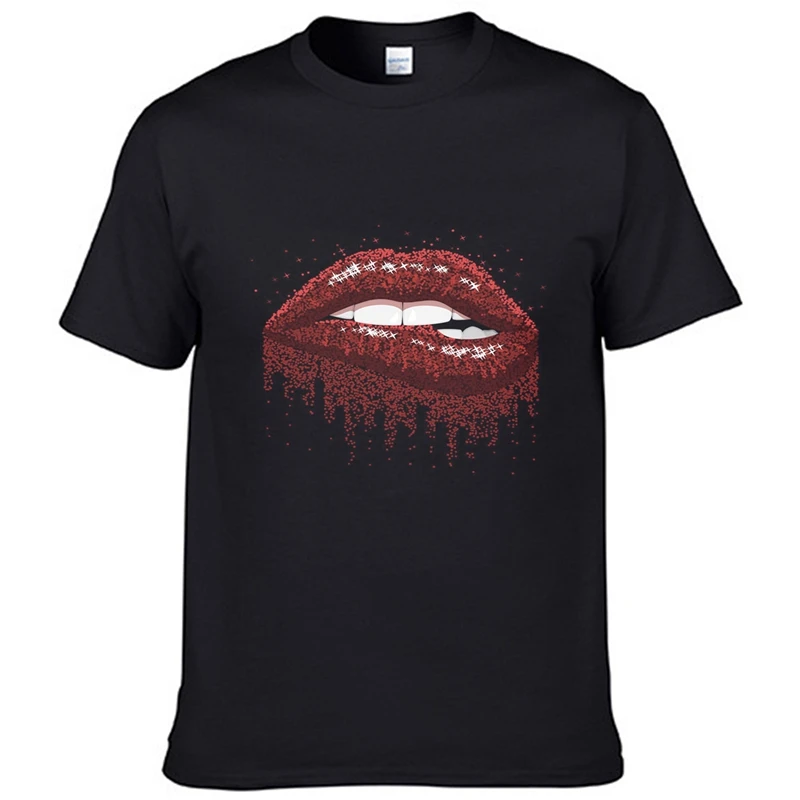 

3D sexy red lips printed T-shirt women 2021 summer O-neck short-sleeved T-shirt top funny dress style women's casual T-shirt
