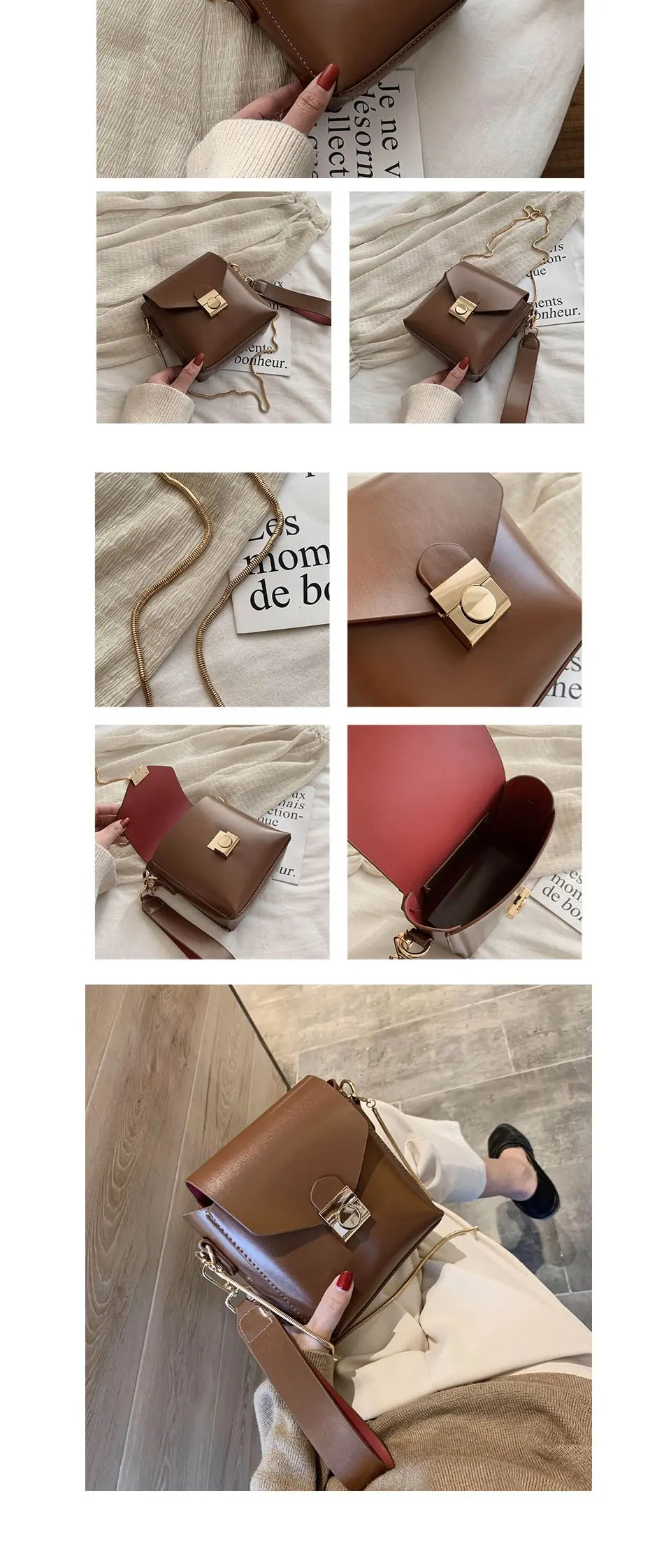 

Fashion Ladies Flap Bag Metal Chain Strap Small Shoulder Bag Solid Color PU Leather Messenger Bag for Women's All-match