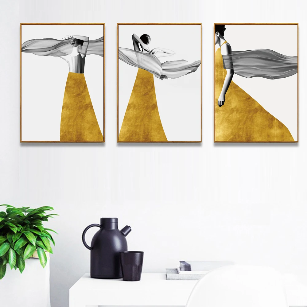 

Nordic Modern Gold Fashion Sexy Women Painting Canvas Wall Art Posters and Prints Scandinavian Wall Picture for Living Room