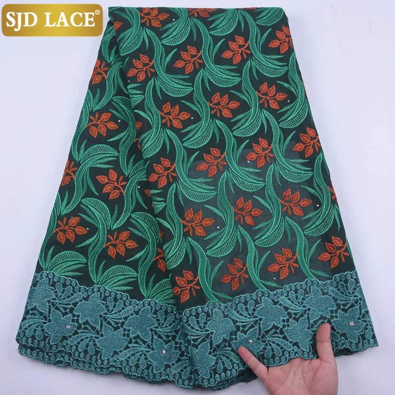 

SJD LACE 2020African Dry Lace Fabric With Stones Embroiderey Swiss Voile Lace In Switzerland For Wdding Party Dress Sewing 1909B