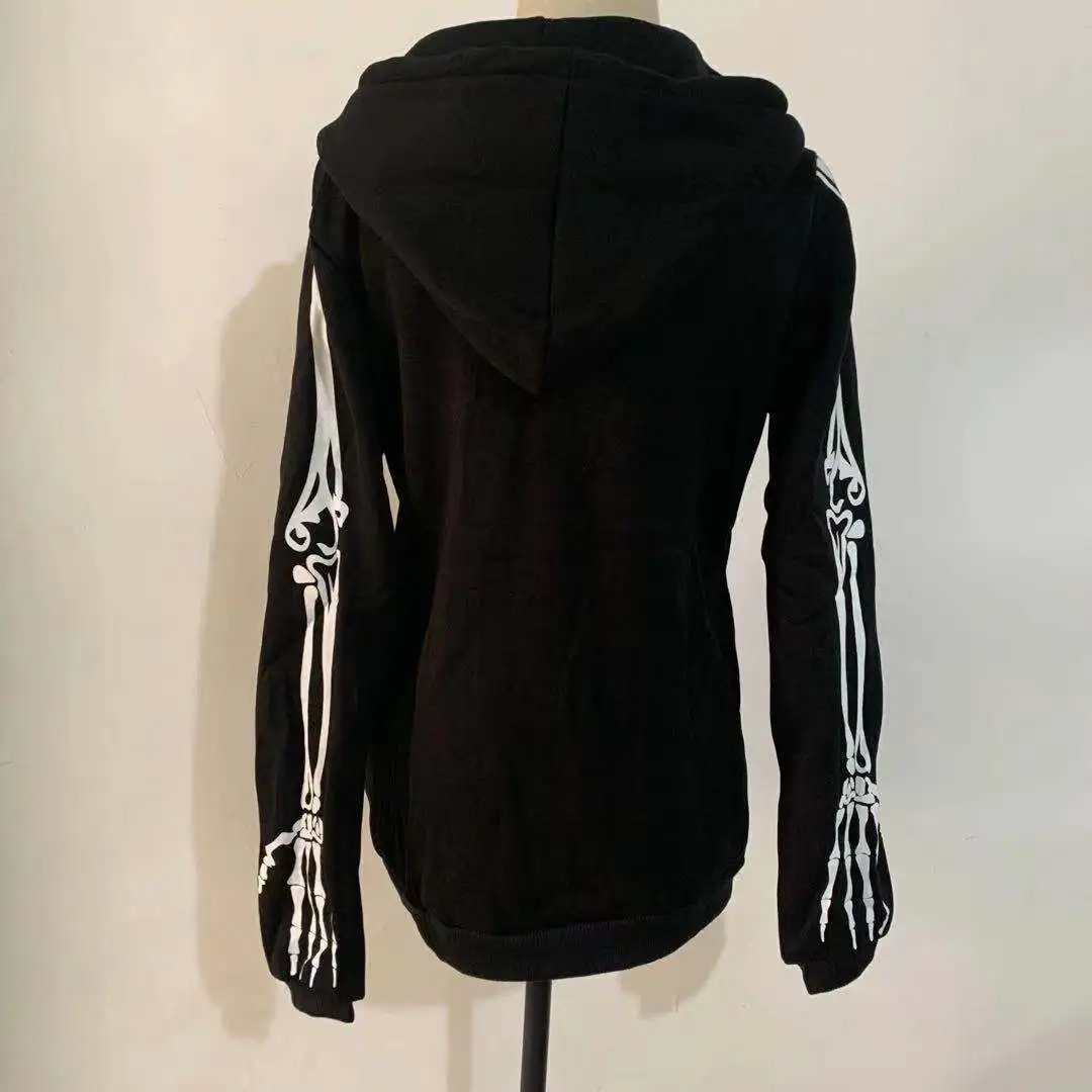 

Hooded Sweatshirt Zipper Up Slit Back Long Sleeve Loose print Women Fleece Hoodies Coats plus size women