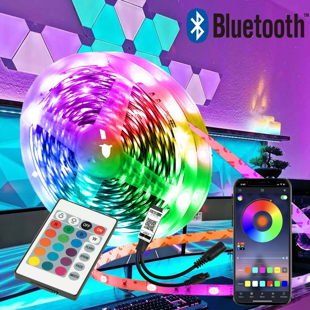 

RGB 5050 EU Plug 65.6 ft ahout 20 M Bluetooth Control, Easy to Install, Suitable For Room Computer Desk Decoration