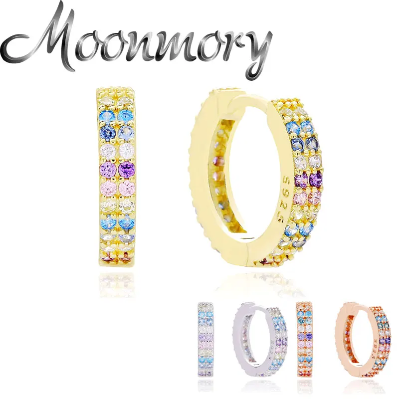 

Moonmory серьги-кольца из стерлингового серебра 925 пробы с радужным цирконием для женщин классические красочные серьги хрустальный пирсинг юве...
