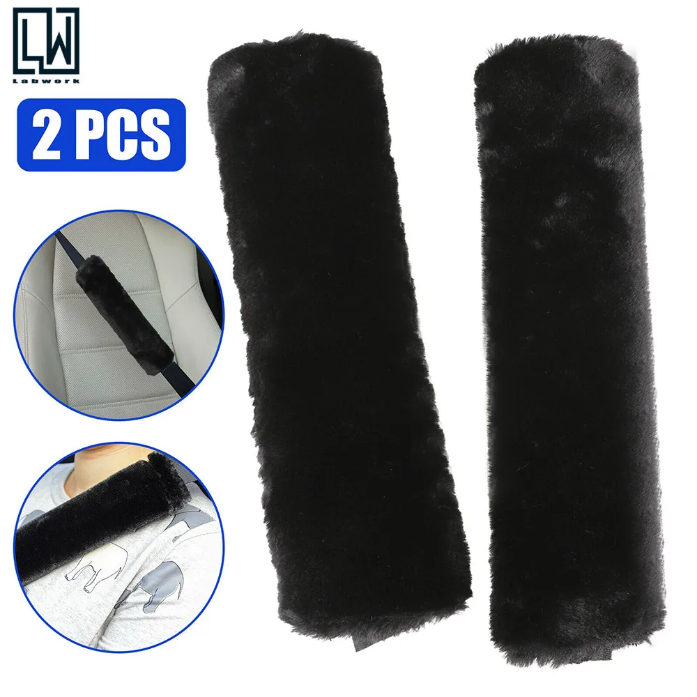 

2 pcs Car Soft Black Plush Seat Belt Shoulder Pads Cushions Cover Universal Fit