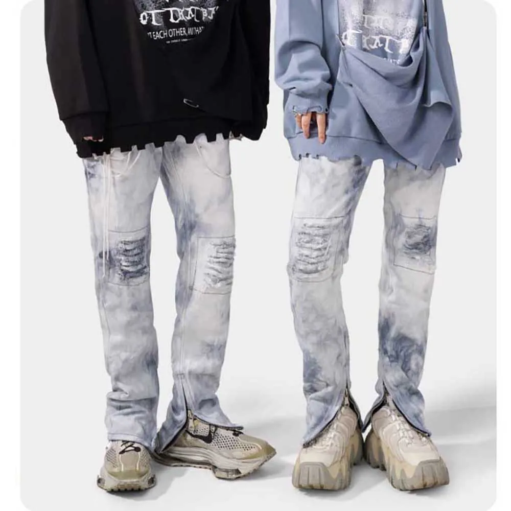 

Fashion High Street Straight Ripped Jeans Men's Casual Pants Vintage Harem Trousers Streetwear Denim Clothing