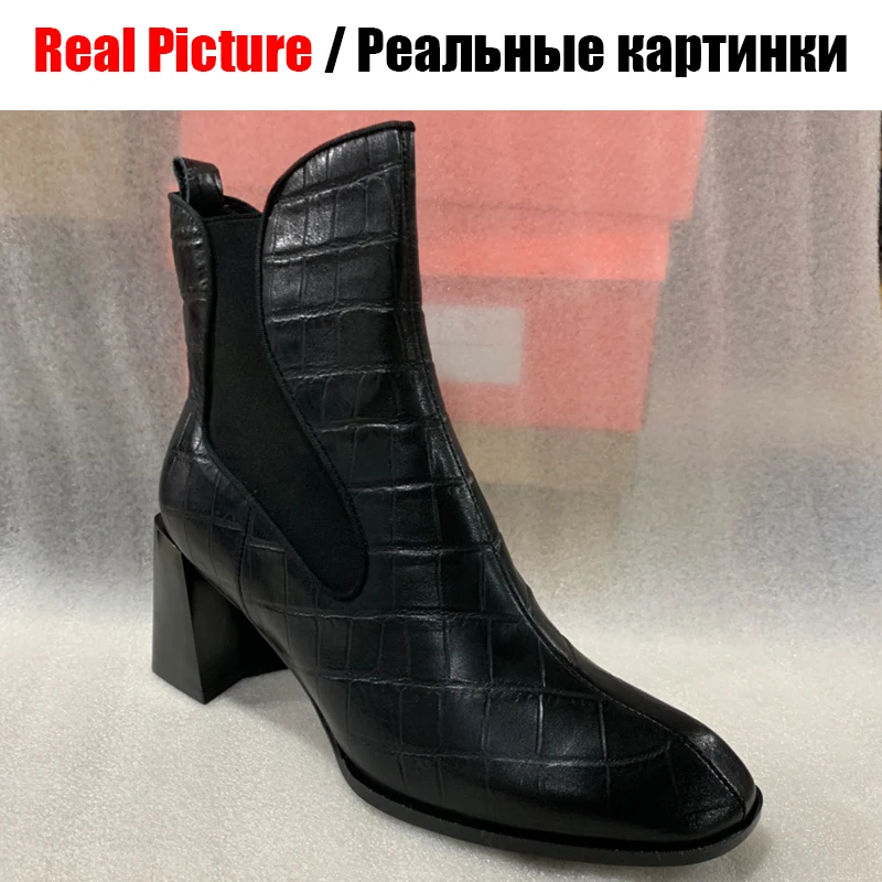 BONJOMARISA/размеры 34-43; фирменные дизайнерские ботинки челси; качественные женские ботильоны из натуральной кожи; женская обувь года на не сужающемся книзу массивном каблуке