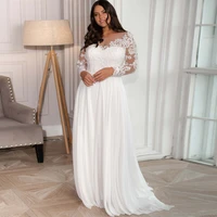 elegant plus size wedding dress lace chiffon beach bridal gown with sleeves corset long sleeves vestido de novia modest custom
