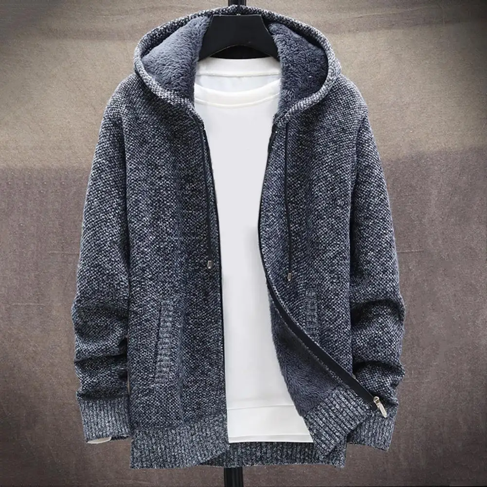 

2021 New Winter/Autumn Men's Jacket Knitted Long Sleeve Cardigan Solid Color Hooded Zipper Closure Cardigan Sweater Outerwear