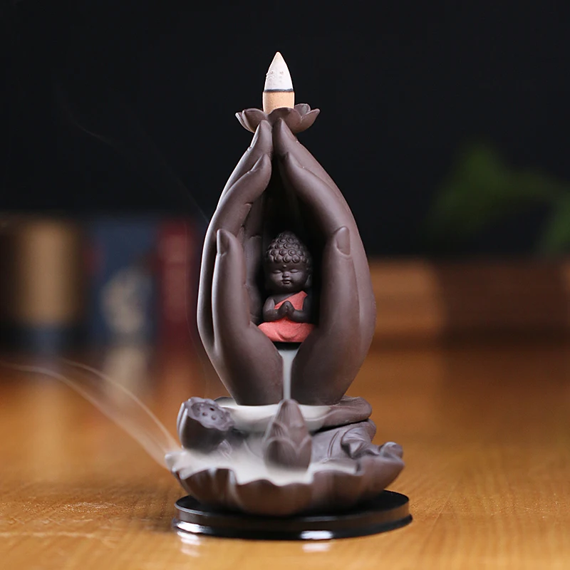 

Flower Decoration Buddha Incense Burner Purple Clay Vintage Backflow Incense Burner Lotus Waterfall Unplugged Home Decor