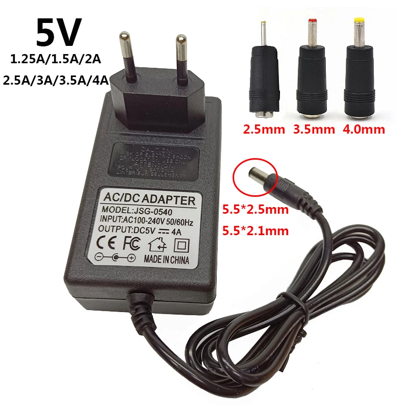 Adaptador de 5 V CA/CC, fuente de Alimentación de 5 voltios, 1,25a,...